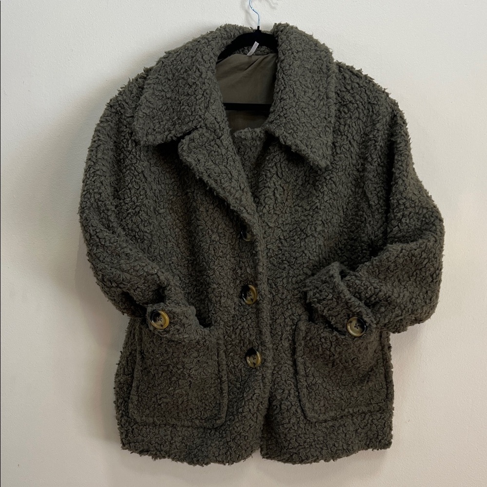 Free People So Soft Sherling Teddy Jacket Size M Green